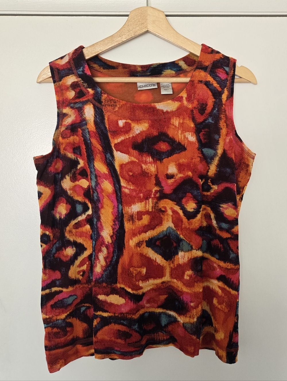 Chicos Colorful Orange Mesh Sleeveless Top Size 1